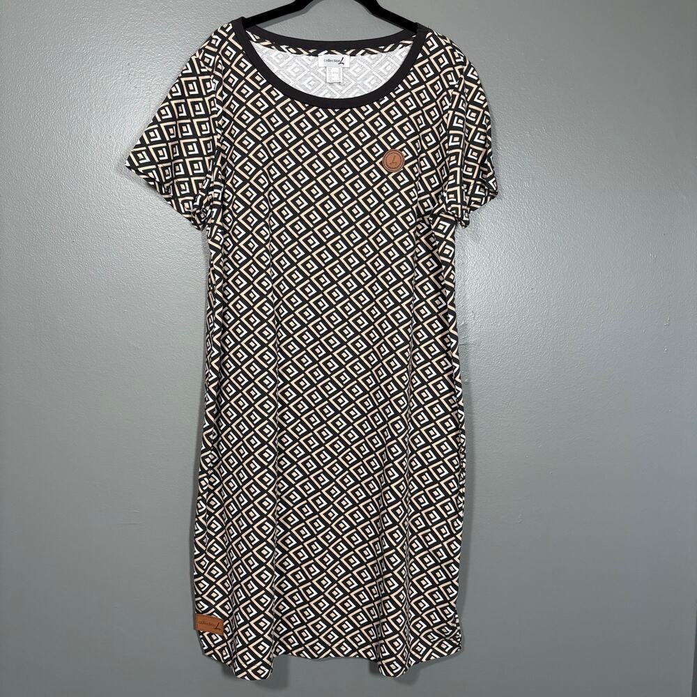 Collection L T-Shirt Dress Black & Tan Geometric Casual - Women's Plus Size 14
